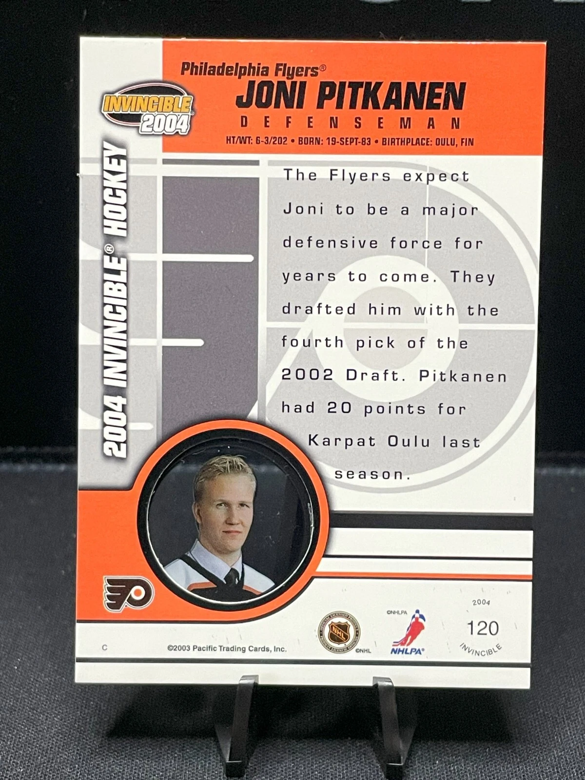 2003-04 Pacific Invincible Joni Pitkanen Rookie #120 - Philadelphia Flyers - Image 2