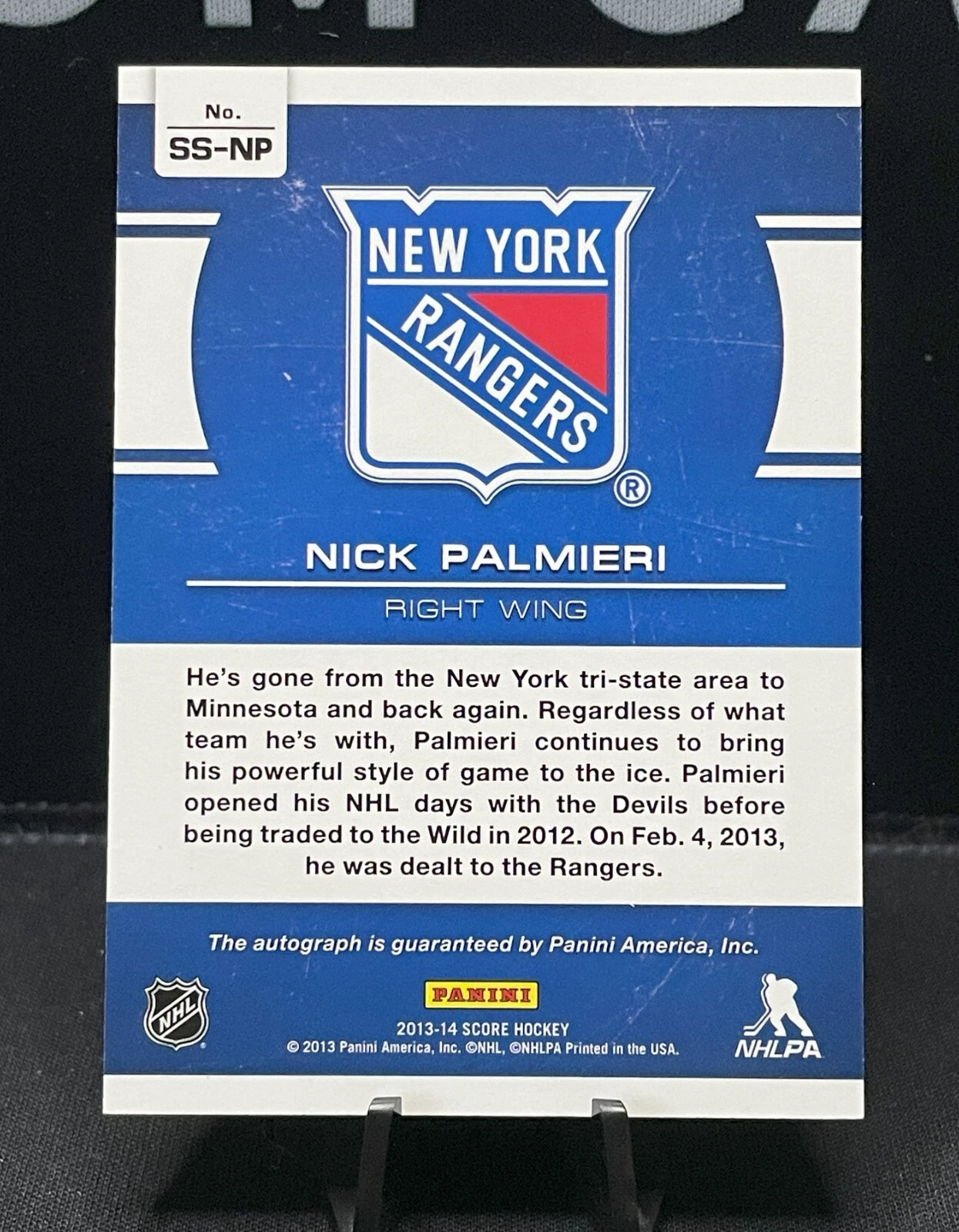2013 - 14 Score Signatures SS-NP Nick Palmieri Auto Signatures NY Rangers - Image 2