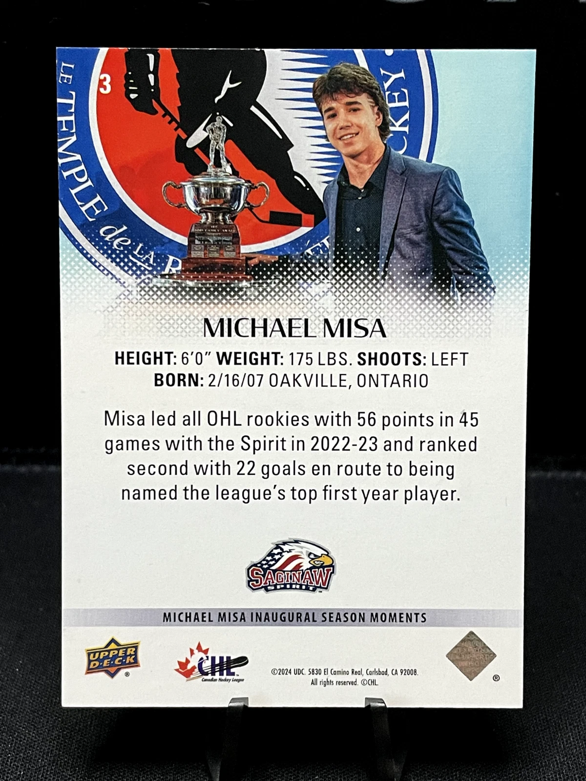 2024 Upper Deck Game Dated Moments Inaugural Season #3 Michael Misa Rookie (RC) - Image 2