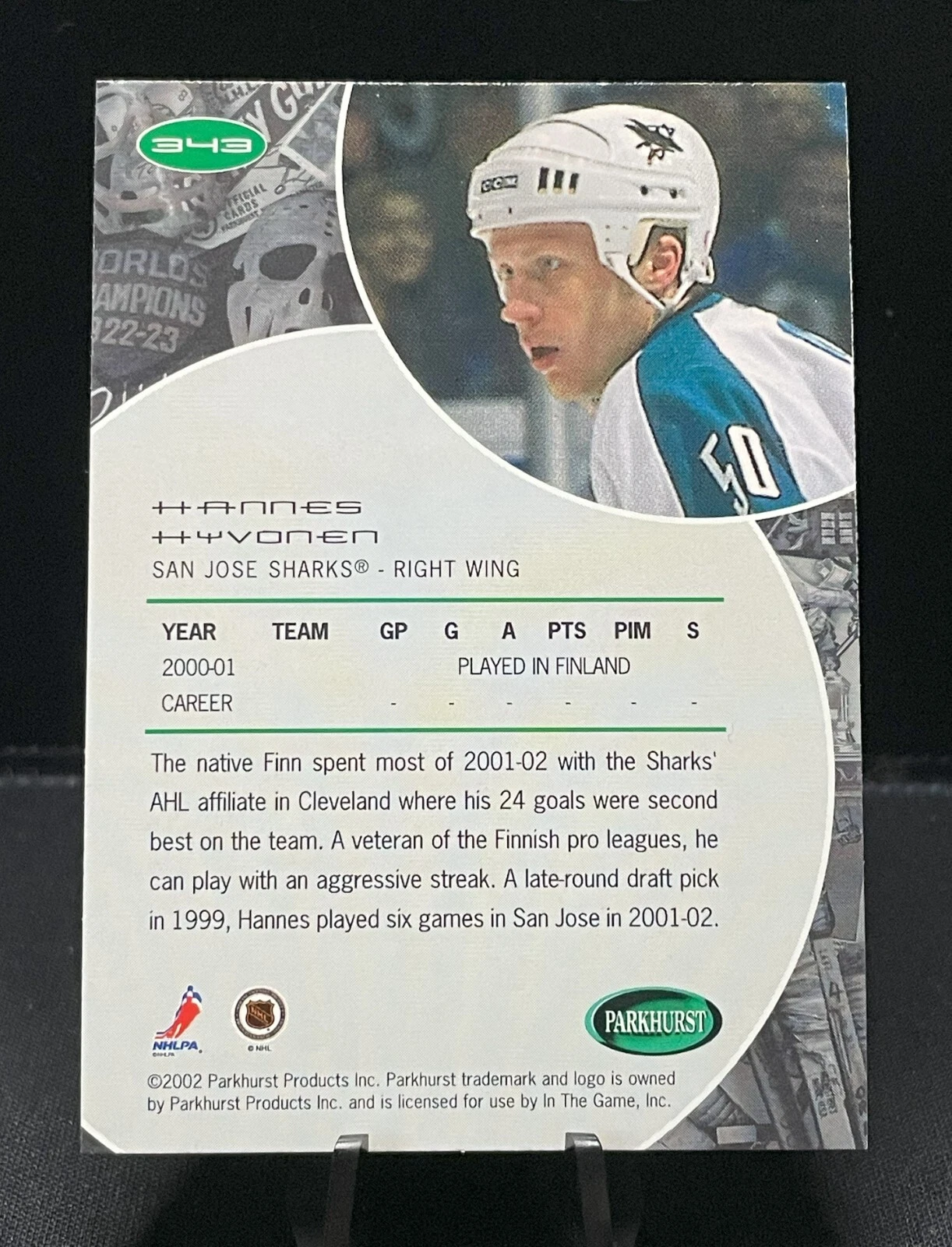 2001-02 Parkhurst Rookie - #343 Hannes Hyvonen RC - Image 2