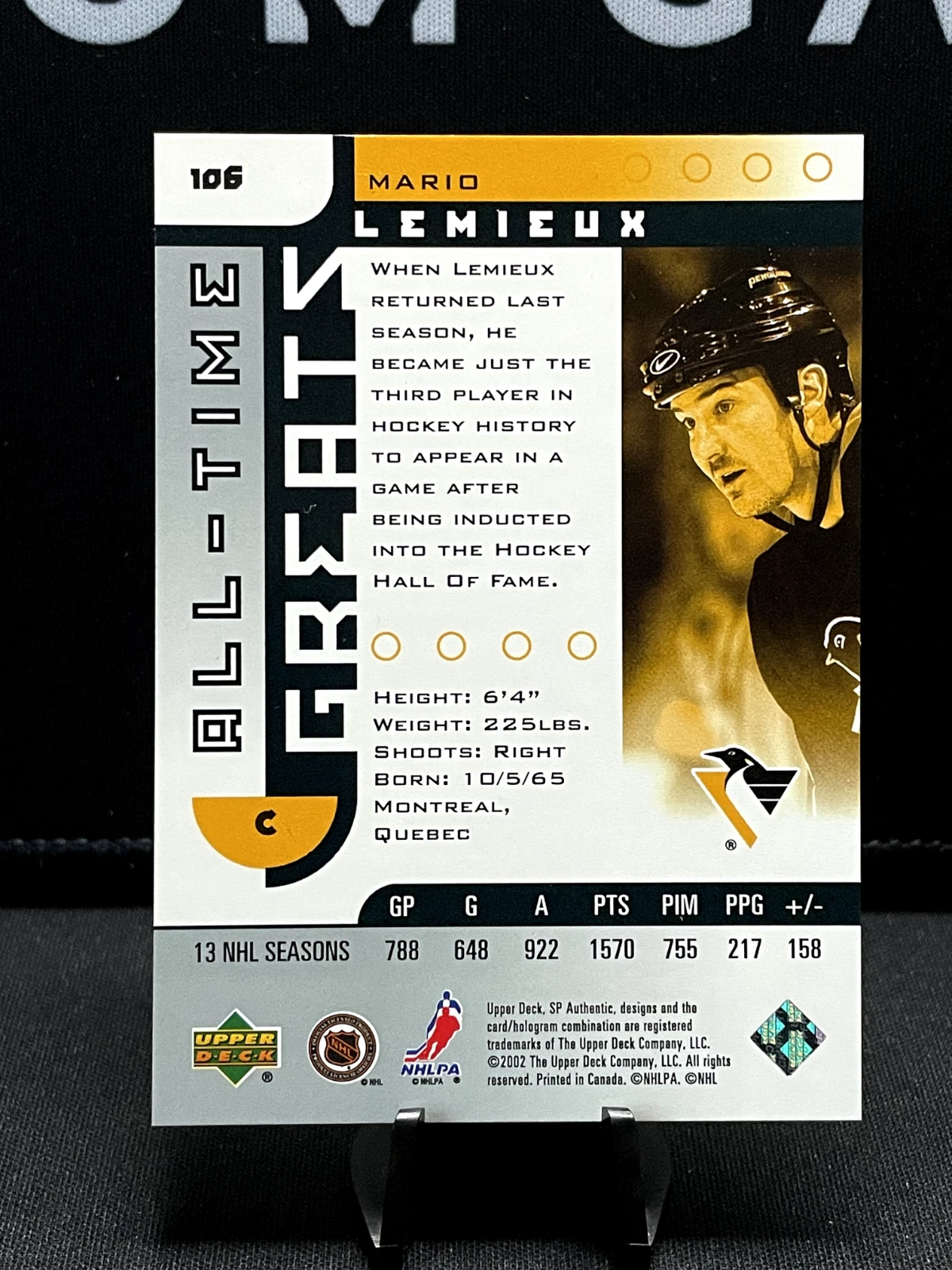 2001-02 SP Authentic All-Time Greats #106 Mario Lemieux 2713/3500 - Penguins - Image 2