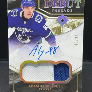 2018-19 UD Ultimate Collection Auto Debut Threads Adam Gaudette /99 RC #DTA-AG