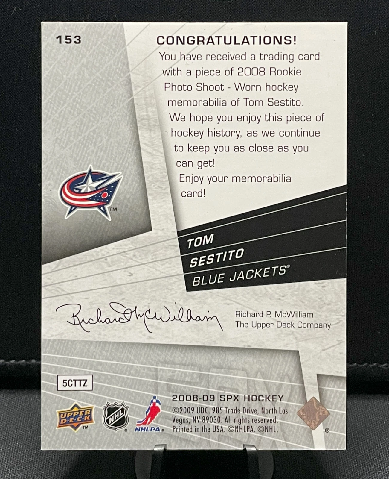 2008-09 SPx Rookies #153 Tom Sestito Dual Jersey 0756/1299 - Columbus - Image 2